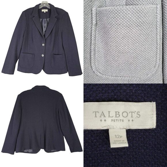 Talbots Blazer Jacket Womens Size 12P Petite Stretch Button Navy Blue - Picture 1 of 10
